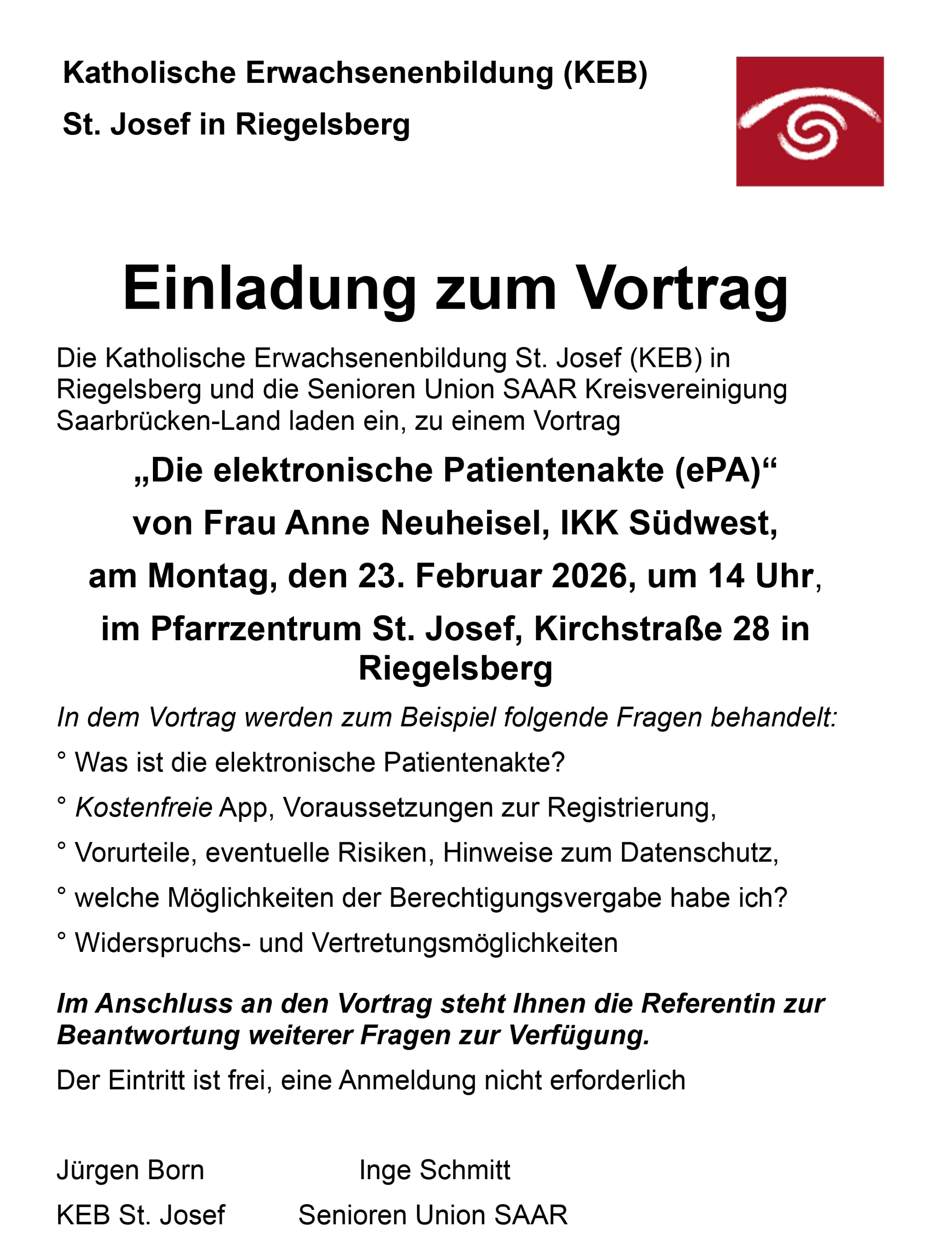 Einladung zu einem Vortrag über die elektronische Patientenakte