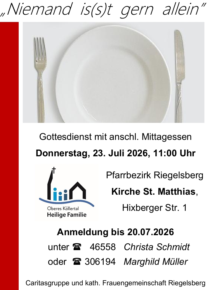 Einladung zum gemeinsamen Mittagessen, das Plakat zeigt einen Teller mit Besteck