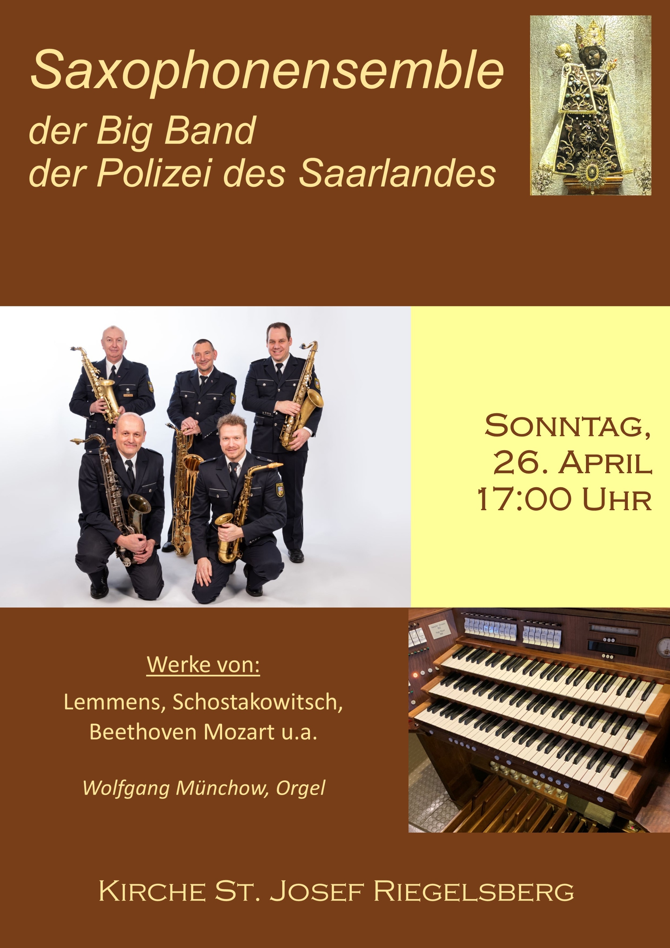 Saxophonensemble der Polizei und Orgelspieltisch