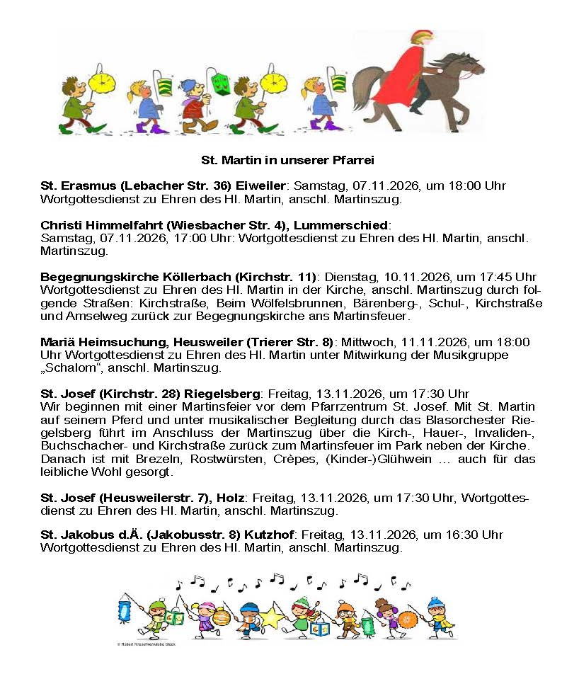 Martin auf dem Pferd und Kinder mit Laternen, Liste der Martinszüge