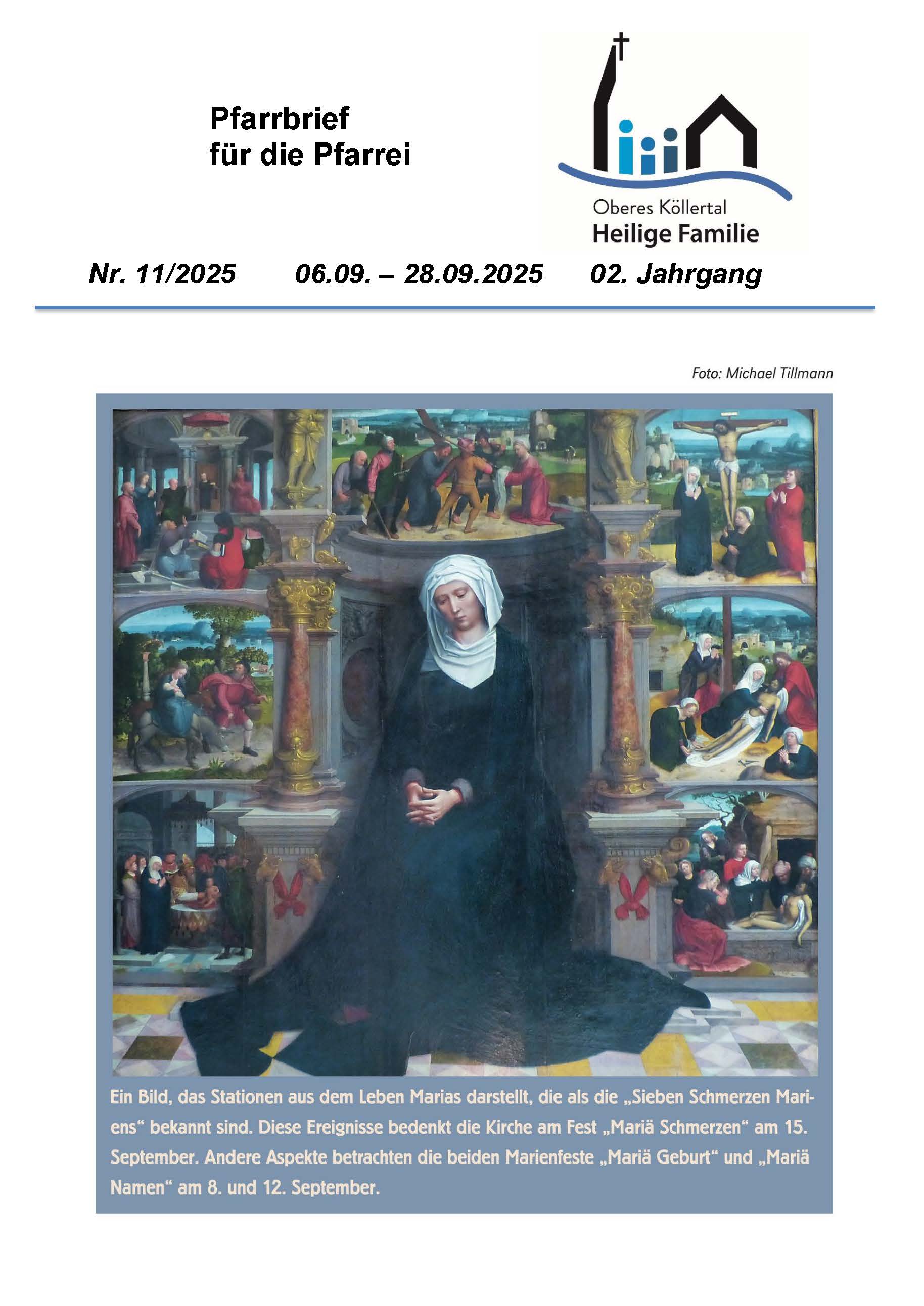 Die Titelseite des Pfarrbriefes zeigt Maria und Stationen aus ihrem Leben