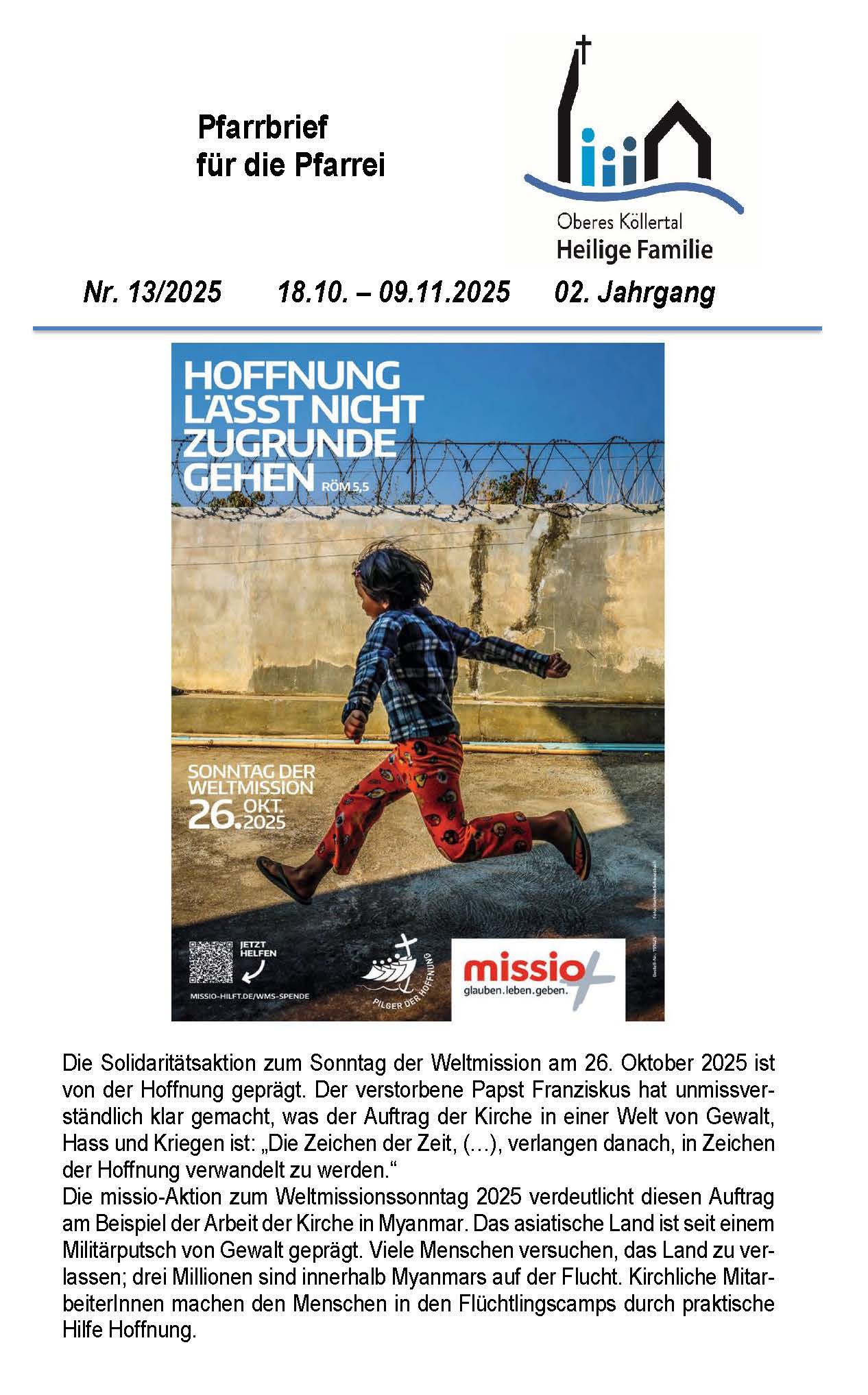 missio-Plakat, zeigt ein Kind, das in die Zukunft läuft