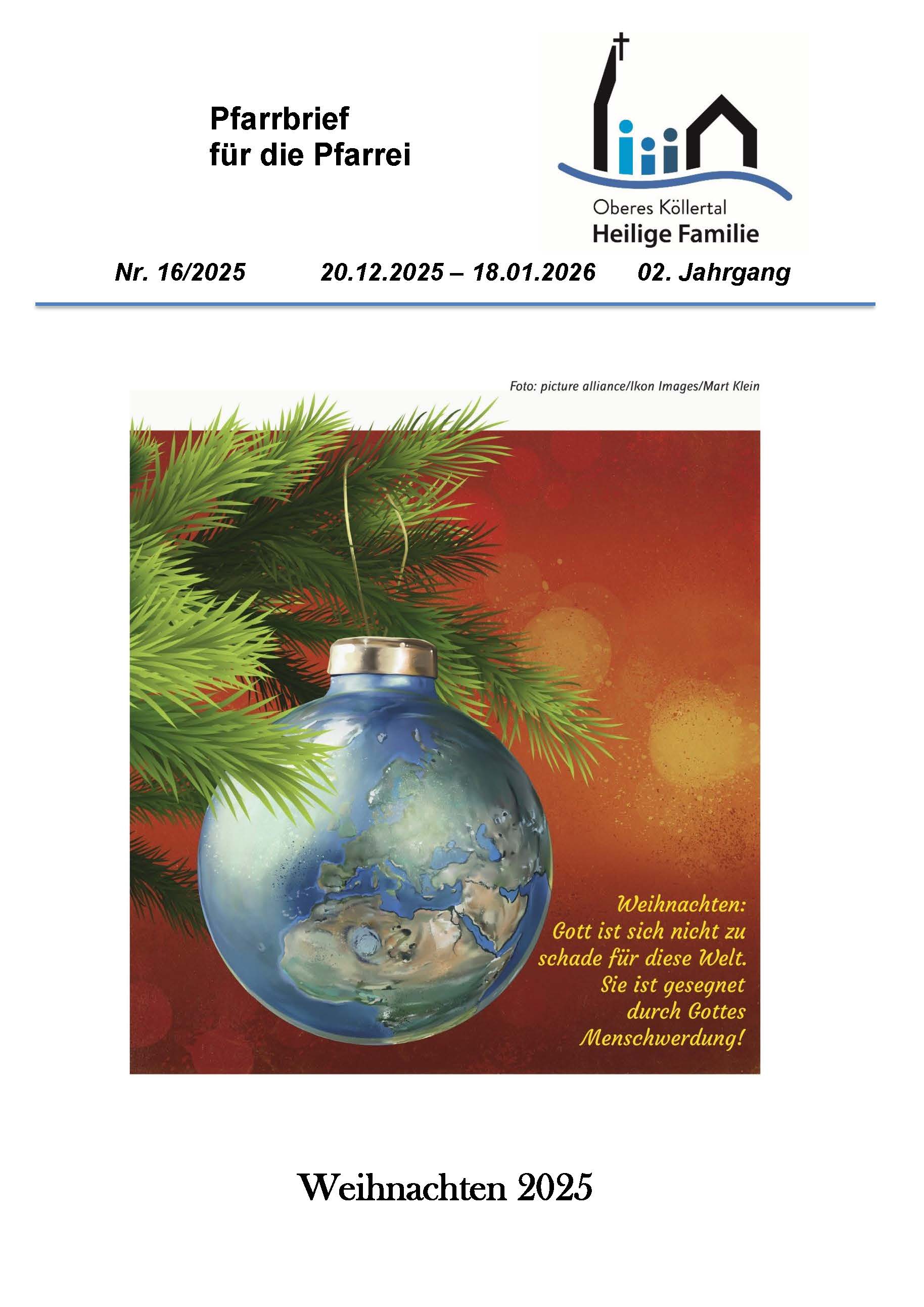 Kugel am Tannenzweig, Titelbild des Pfarrbriefes