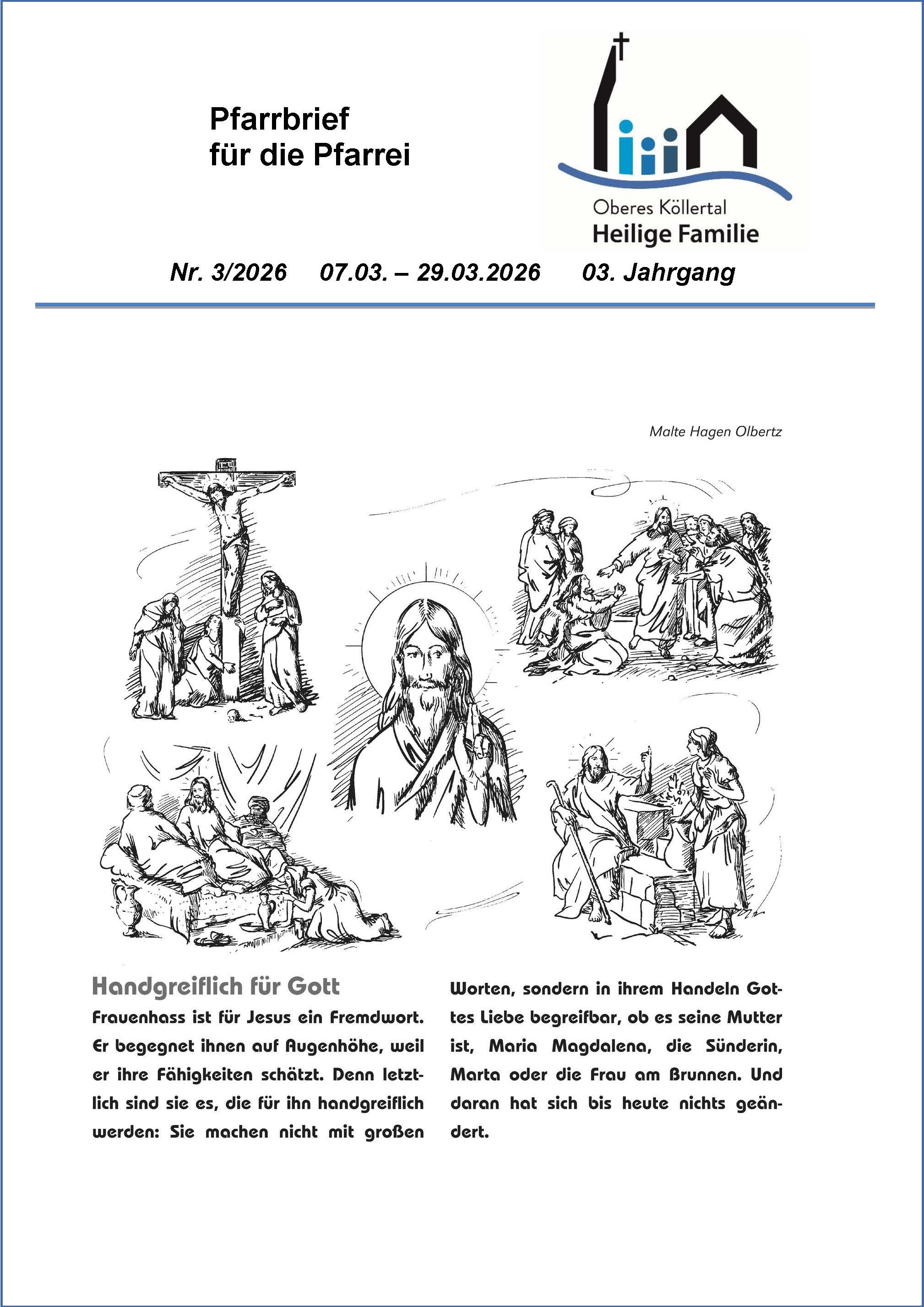 Titelseite zeigt zeichnungen zu Kreuzigung und Auferstehung