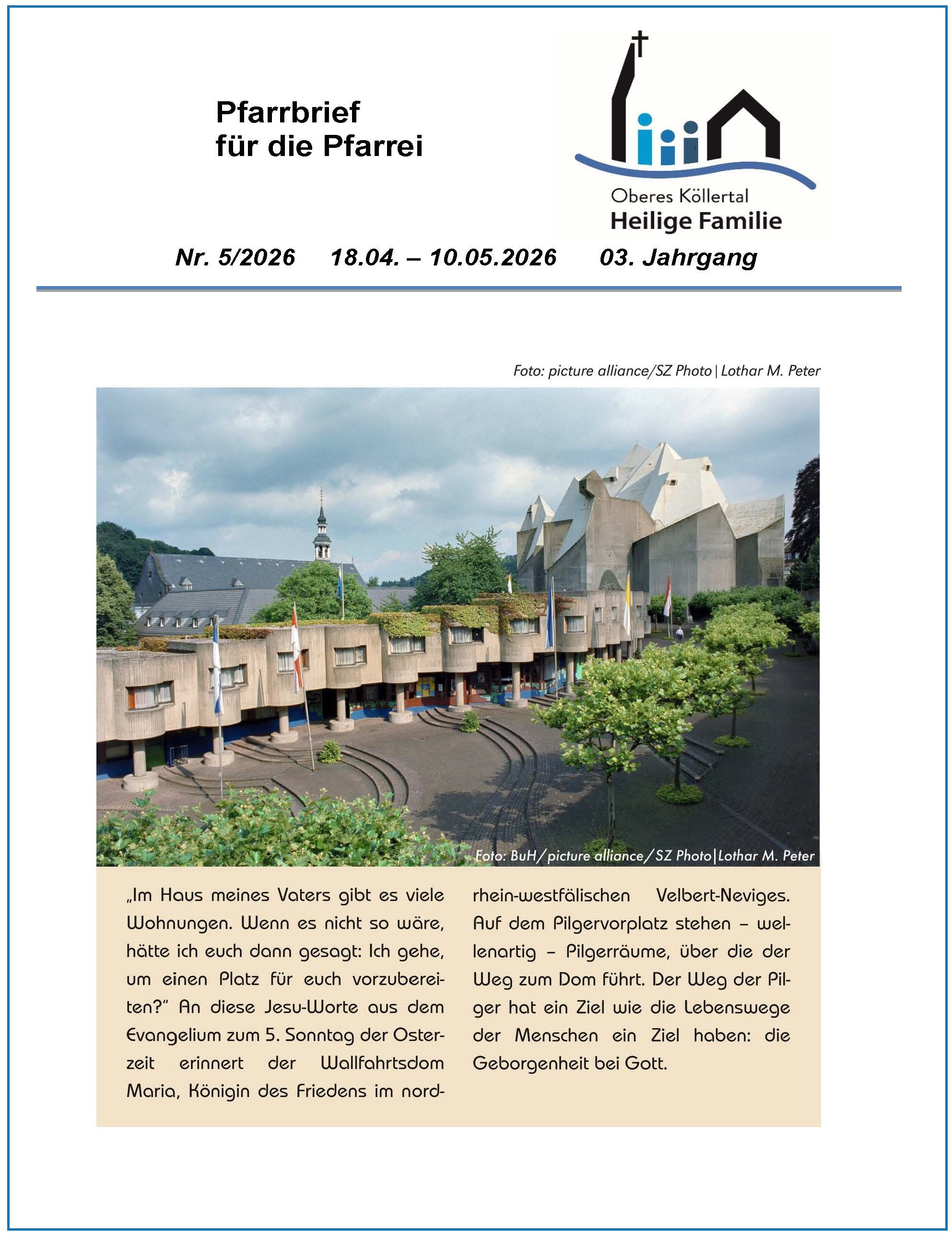 Titelseite des Pfarrbriefes zeigt viele kleine Wohnhäuser
