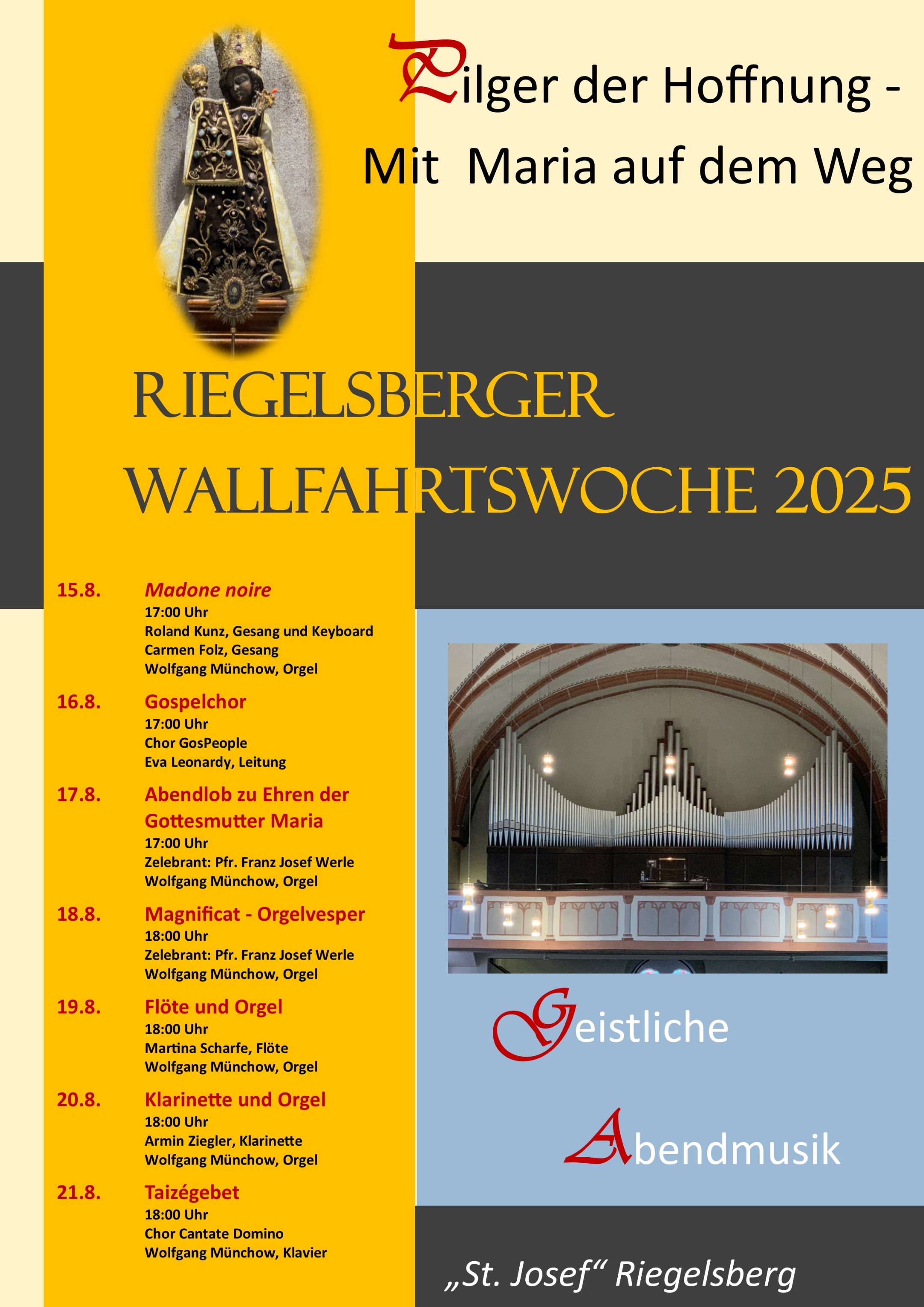 Einladung zur geistlichen Abendmusik, schwarze Madonna, Orgel