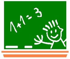 Auf der Tafel steht die Rechnung 1+1=3 und ein Gesicht. (c) k-h. Auf der Tafel steht die Rechnung 1+1=3 und ein Gesicht.
