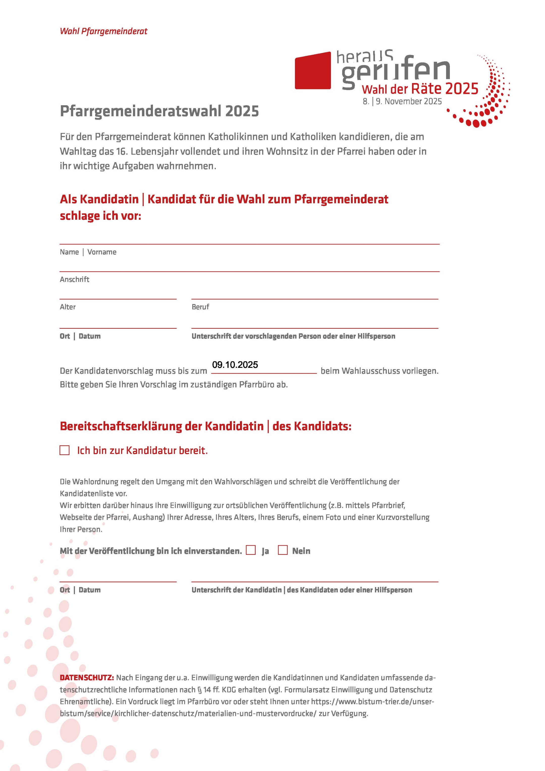 Formular für den Kandidatenvorschlag