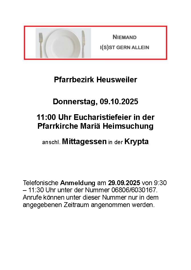 Einladung zum gemeinsamen Mittagessen in Heusweiler