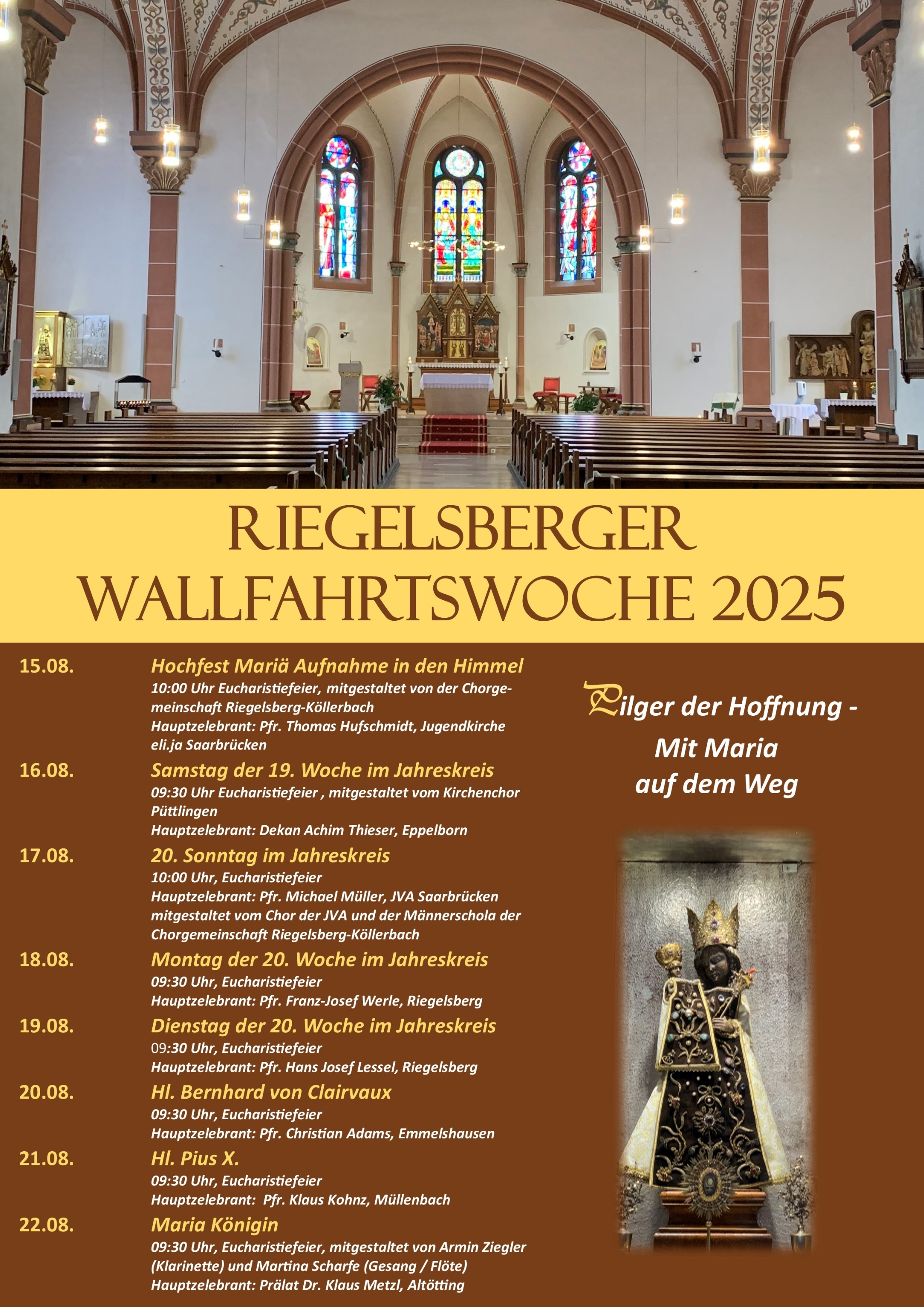 Einldung zu den Gottesdiensten in der Wallfahrtswoche