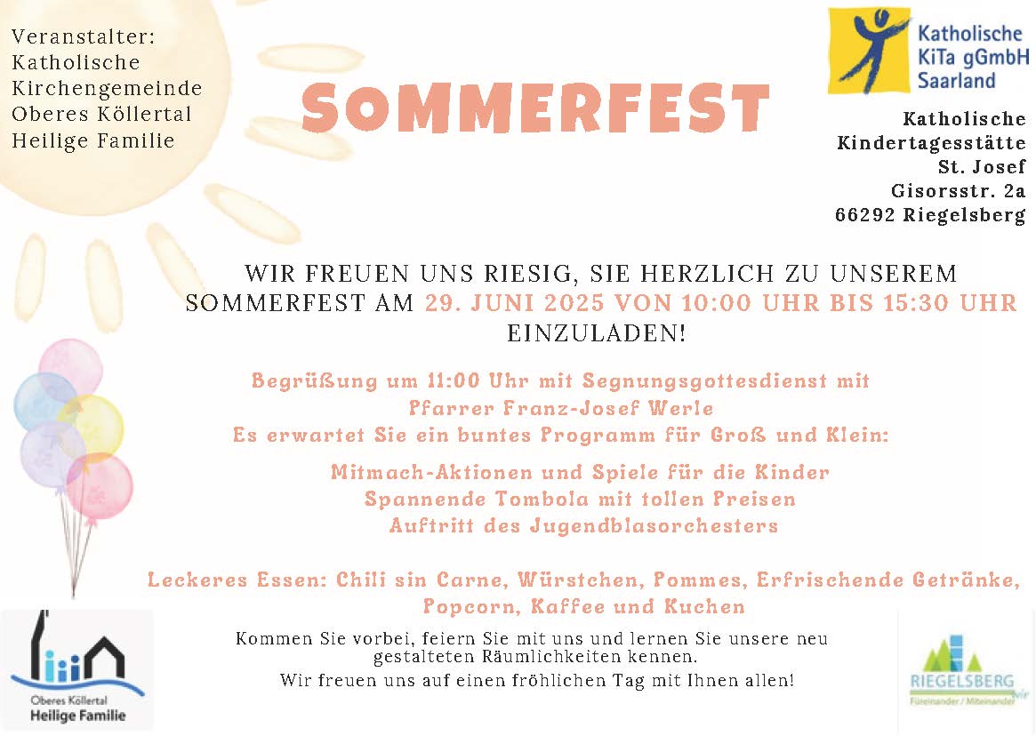 Einladung zum Sommerfest des Kindergartens, Plakat mit Luftballons
